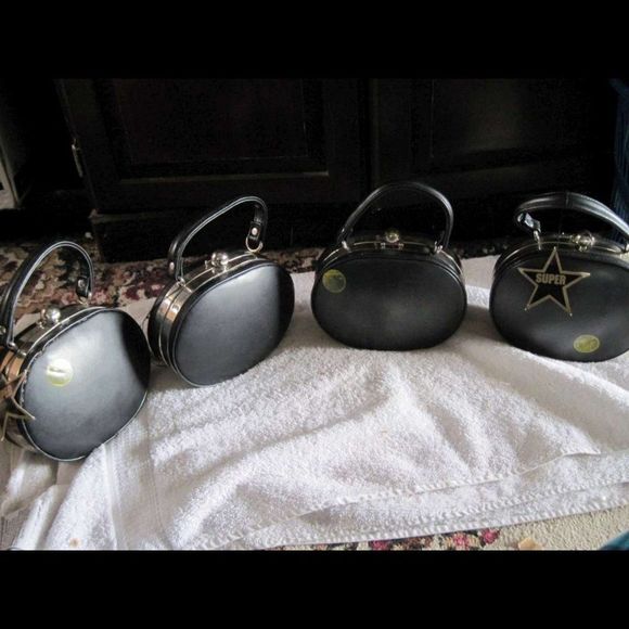 Black Oval FAM*E Purse Handbag Hard Case Bag Body Strap Metal Closure & Trim - Picture 14 of 16